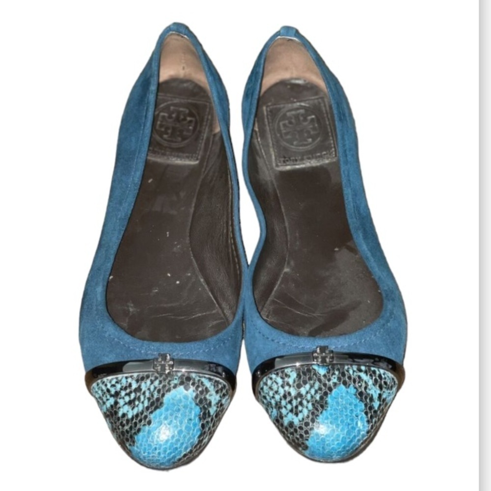 Tory Burch Teal and Snake Pattern Flats